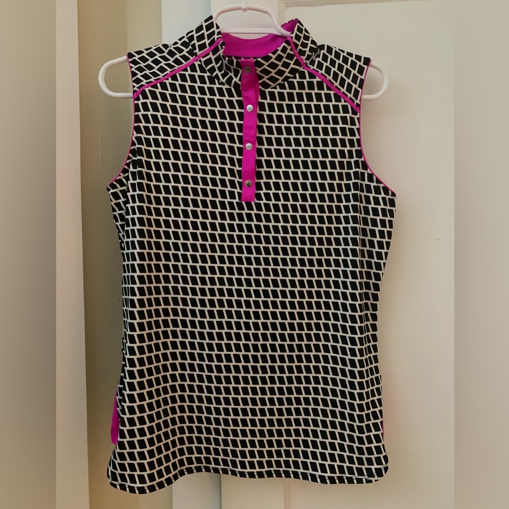 SOLD - Black and White Checkered Athletic Shirt by Tail Activewear